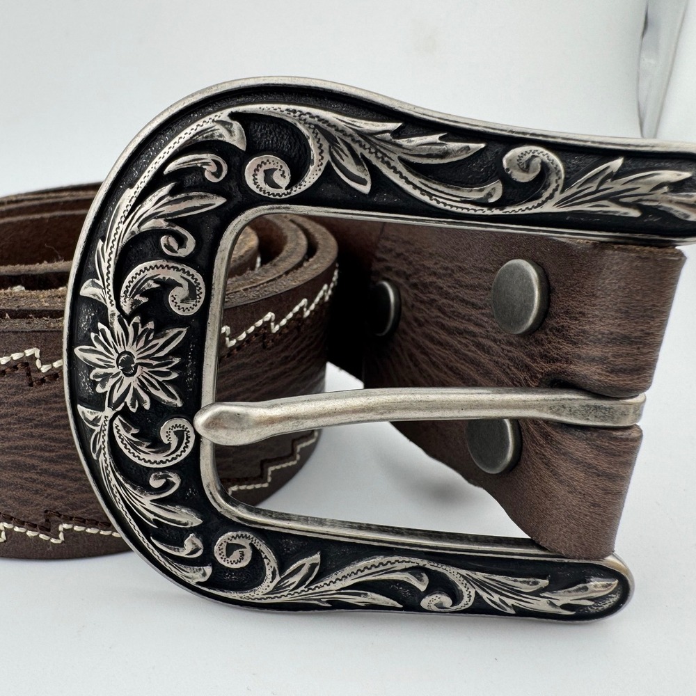 Nocona‎ Belt Co Brown Leather Western Belt Floral Buckle N320001102 Size M